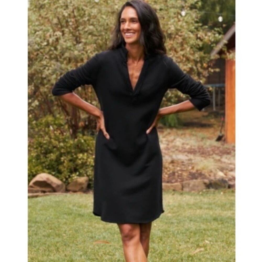 Frank & Eileen Nicole Long Sleeve Henley Dress Heritage Jersey Black S